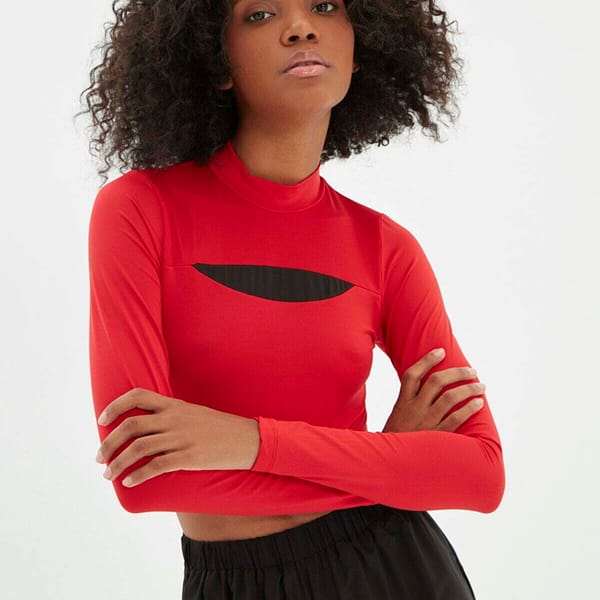 High Neck Cut Out Detail Crop Sweatshirt