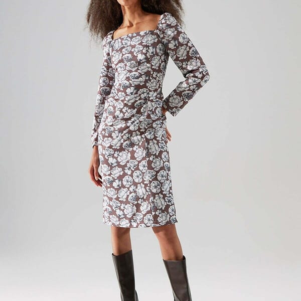 Square Neck Floral Print Dress