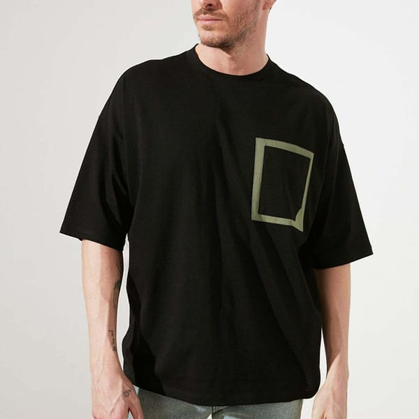 Contrast Pocket Oversize Crew Neck T-Shirt