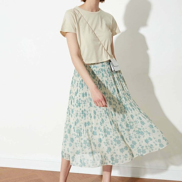 Printed Pleated Midi Skirt