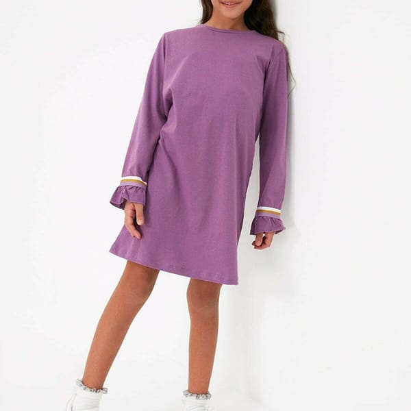 Kids Ruffle Striped Cuff Dress