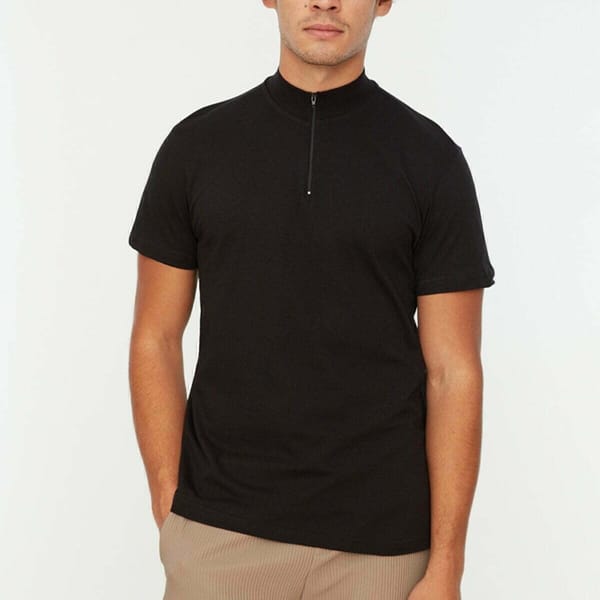 Collared Zipper Slim Fit T-Shirt