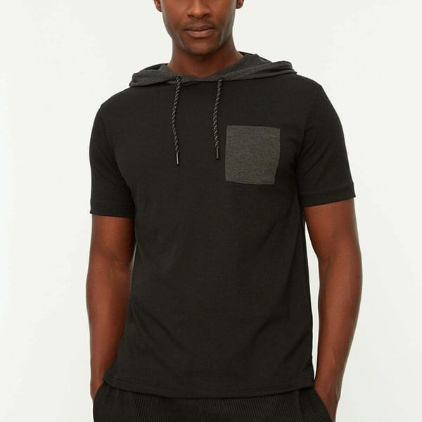 Contrast Pocket Hooded T-Shirt