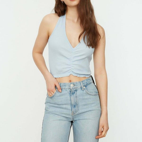 Halter Neck Ruched Crop Top