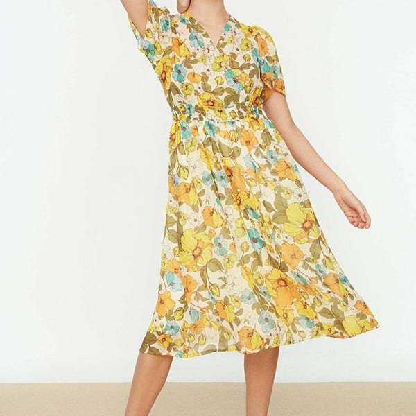 Floral Print Balloon Sleeve Dress