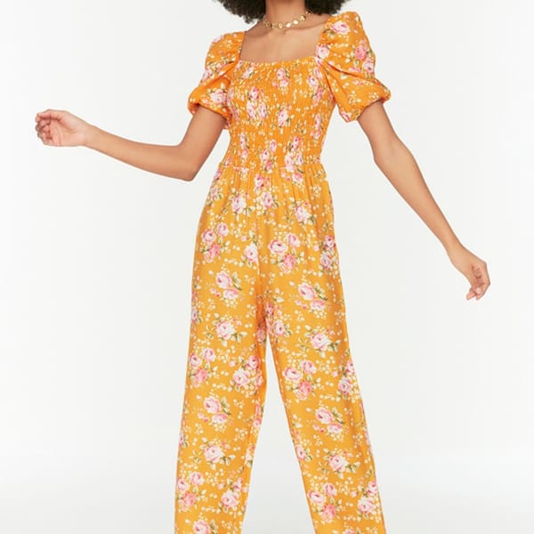 Balloon Sleeve Floral Print Jumpsuit