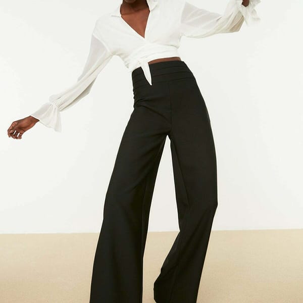 High Waist Rib Detailed Pant