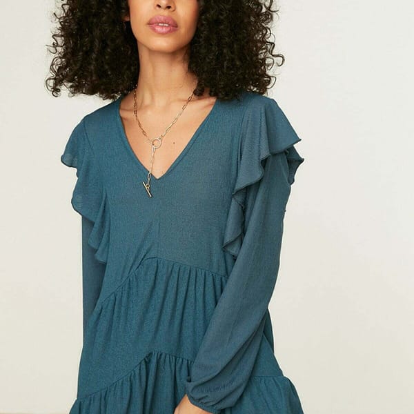 Pleated V-Neck Dress