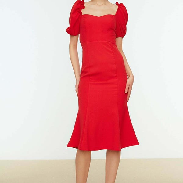 Red Ruffle Detail Women's Dress