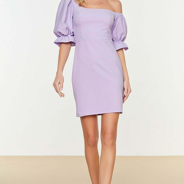 One Shoulder Puff Sleeve Dress