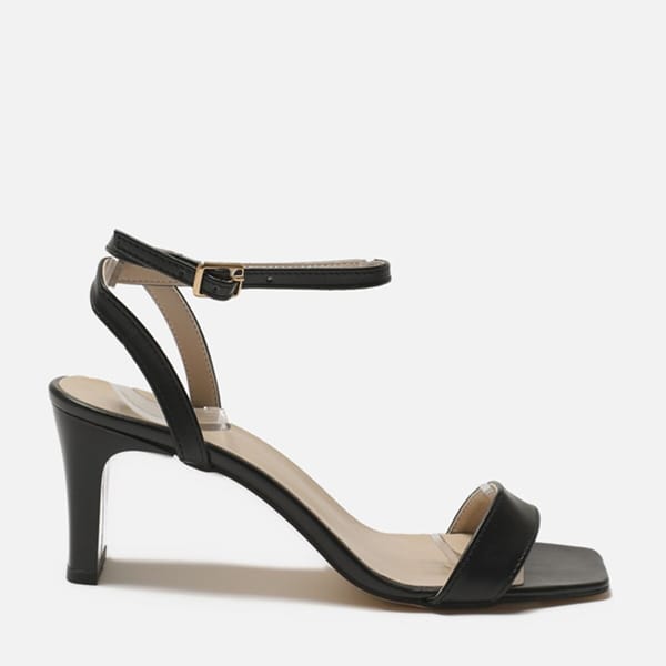 Black Back Strap Heeled Casual High Heel Women's Footwear