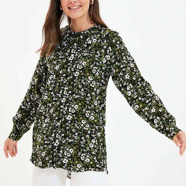 Floral Print Ruffle Detail Tunic
