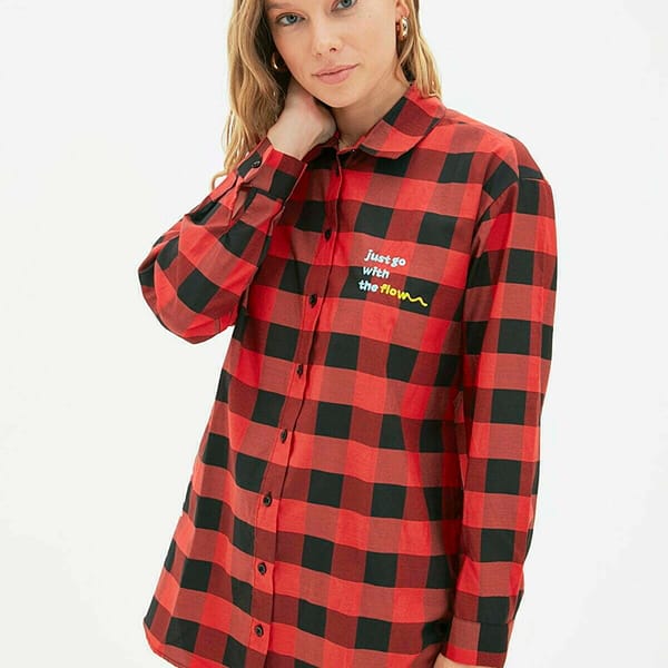 Checked Button Down Tunic Shirt