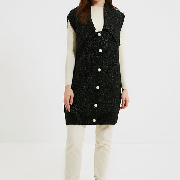 Buttoned Long Knitwear Sweater