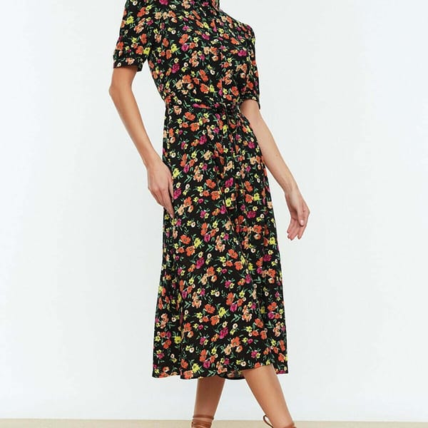 Front Slit Floral Print Dress