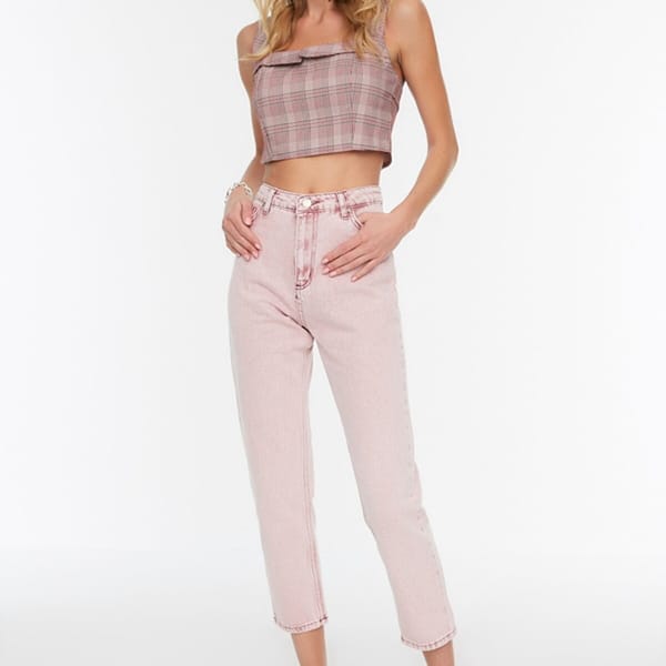 Pink High Waist Mom Women's Jeans