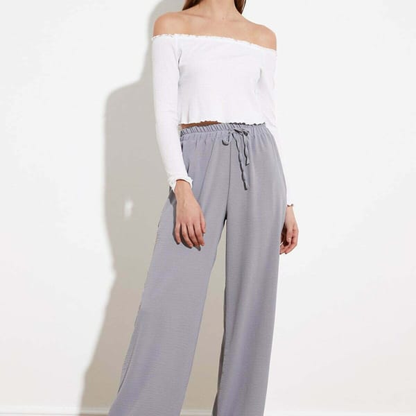 Grey Pegged Wide Leg Women's Trouser