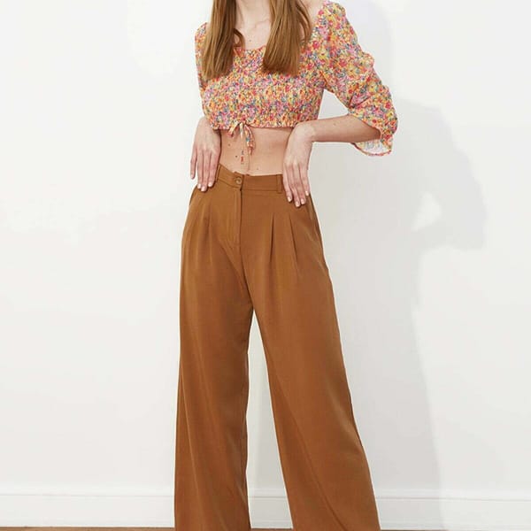 Brown Straight Wide Leg Women's Pants