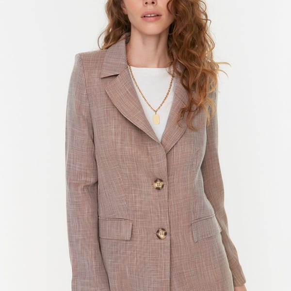 Brown Button Detail Women's Blazer