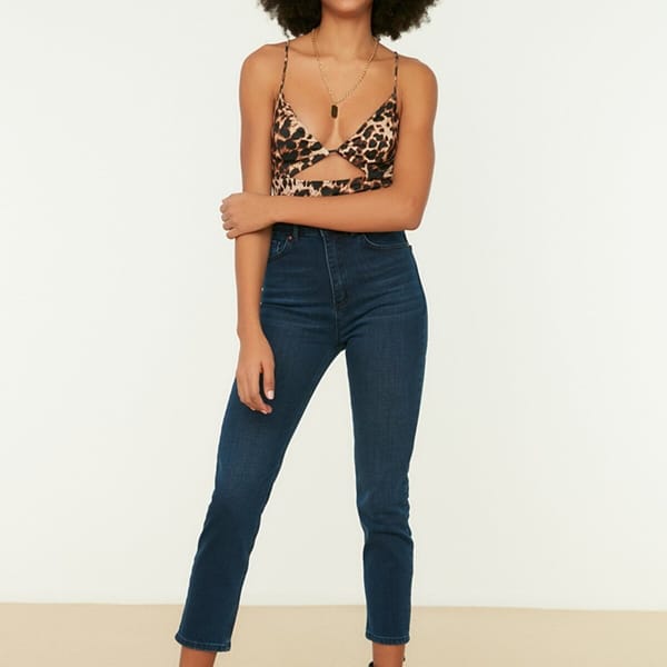 Navy Blue High Waist Mom Women's Jeans