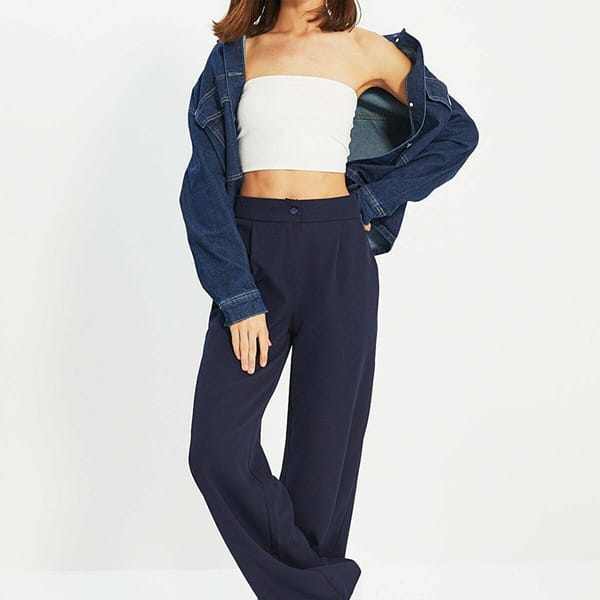 Navy Straight Blue Wide Leg Women's Pants