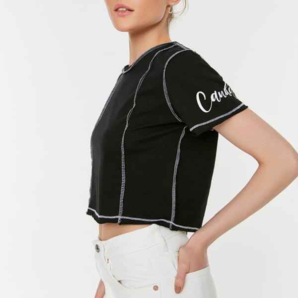 Black Crew Neck Crop Women's T-Shirt