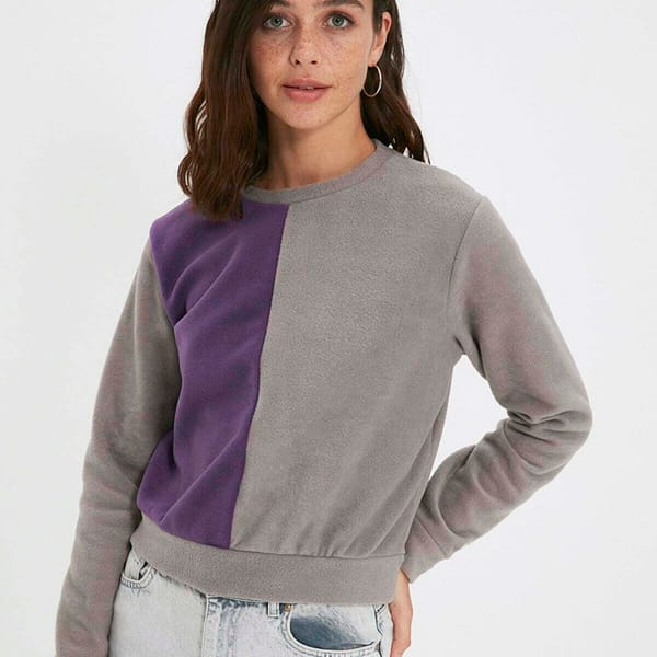 Two Tone Color Block Knitted Women's Sweatshirt