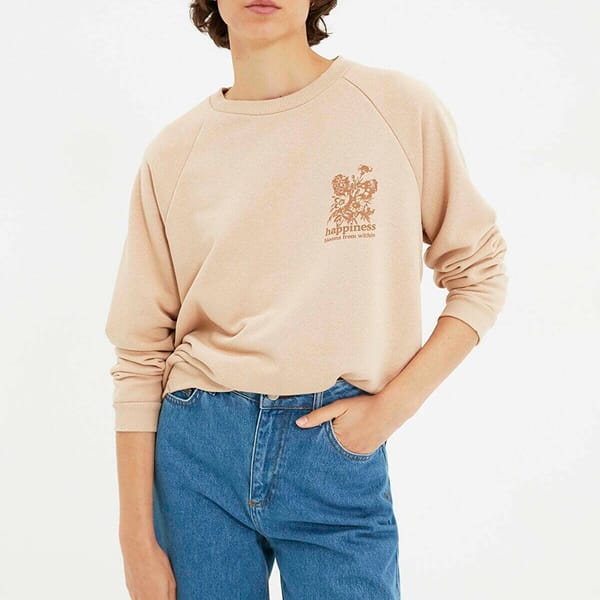 Beige Graphic Knitted Women's Sweatshirt