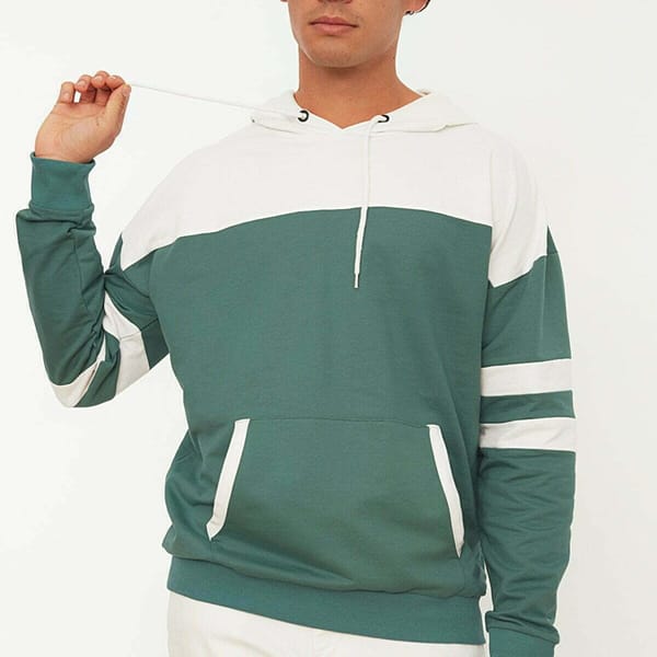 Green Color Block Front Pocket Men's Hoodie