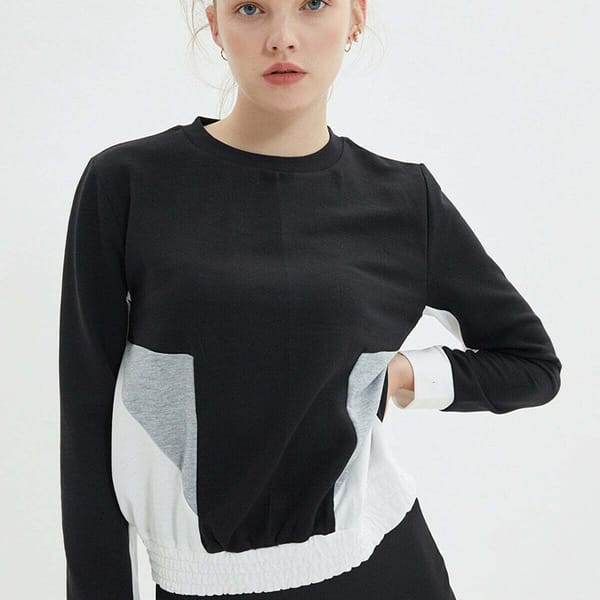Black Color Block Knitted Women's Sweatshirt