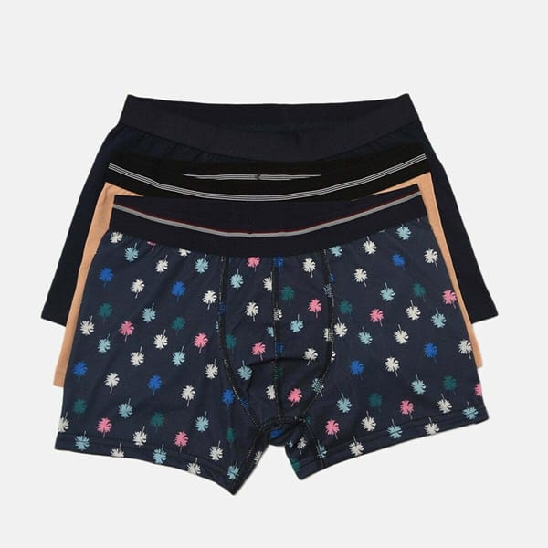 Navy Blue and Beige Pack Of 3 Printed Men's Boxers