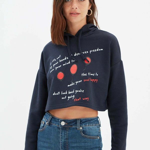 Graphic Knitted Cropped Women's Hoodie