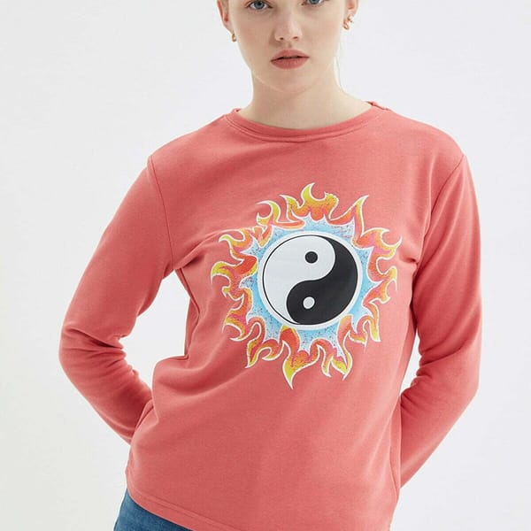 Pink Front Crew Neck Graphic Print Women's Sweatshirt