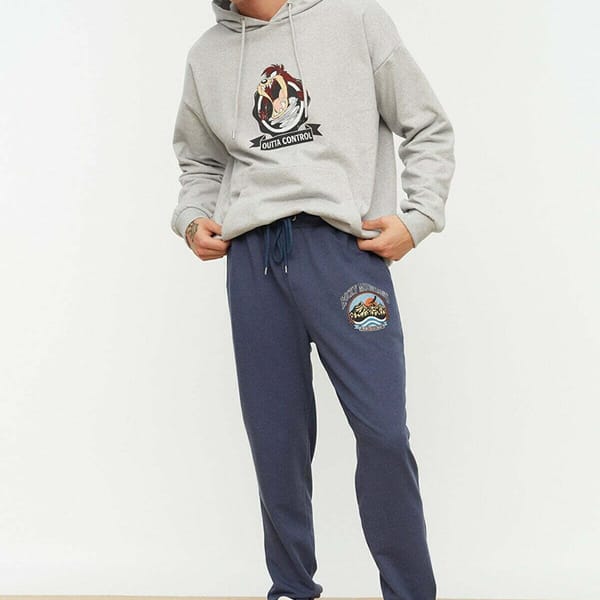 Navy Blue Regular Fit Printed Men's Sweatpants