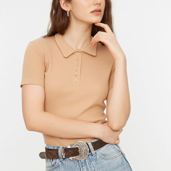 Button Detail Ribbed Top