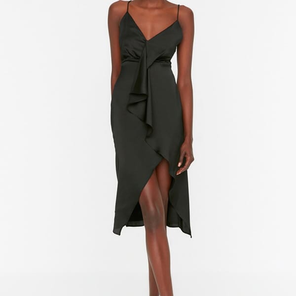 Asymmetric Ruffle Detail Strappy Dress