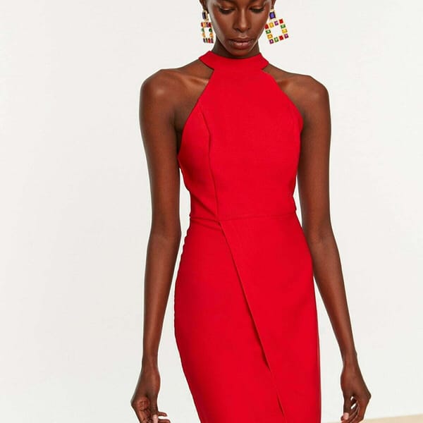 Asymmetric High Neck Dress