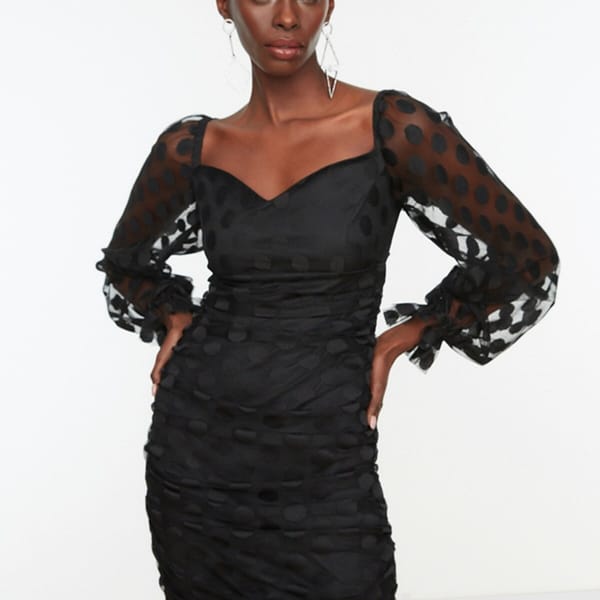 Polka Dot Mesh Sleeve Dress