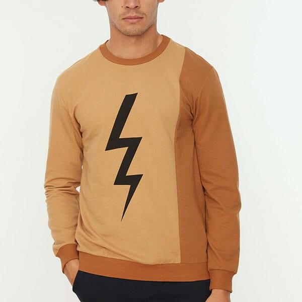 Beige Color Block Men's Sweatshirt