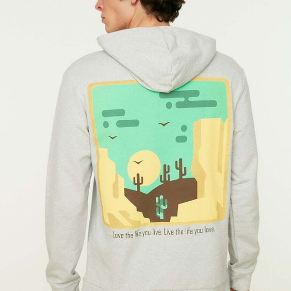 Grey Back Printed Regular Fit Men's Hoodie