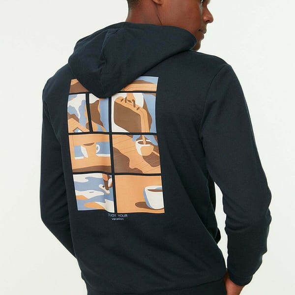 Navy Blue Essential Back Print Men's Hoodie
