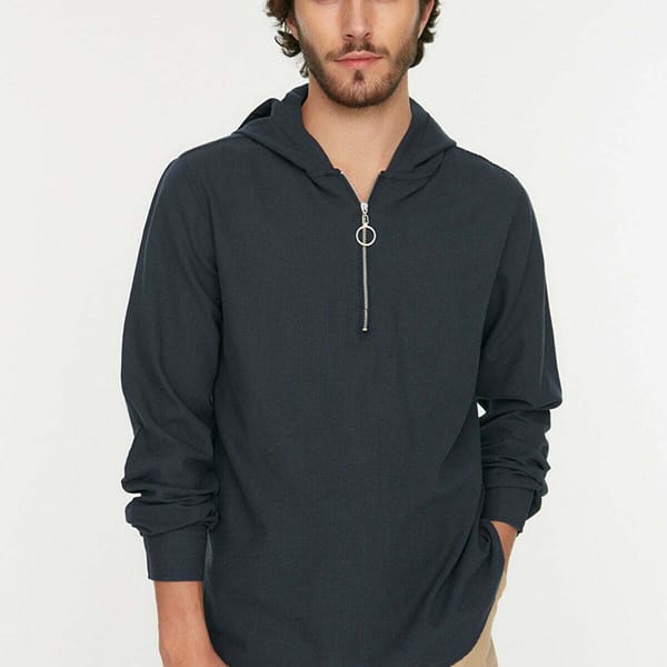 Textured Relaxed Hooded Shirt