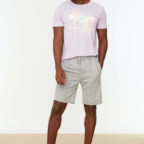 Grey Side Stripe Drawstring Men's Shorts