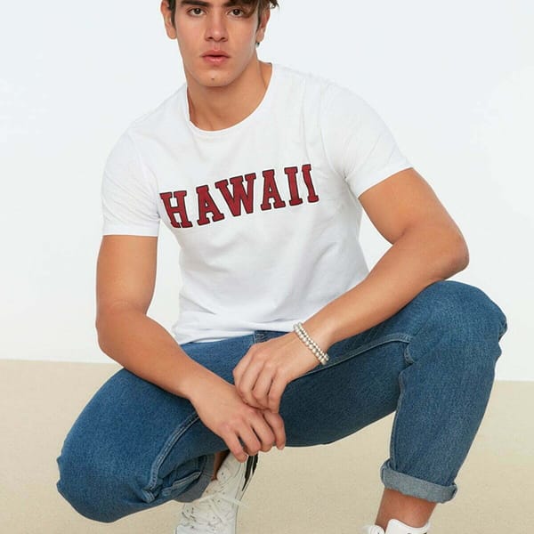 Hawaii White Crew Neck Men's T-Shirt