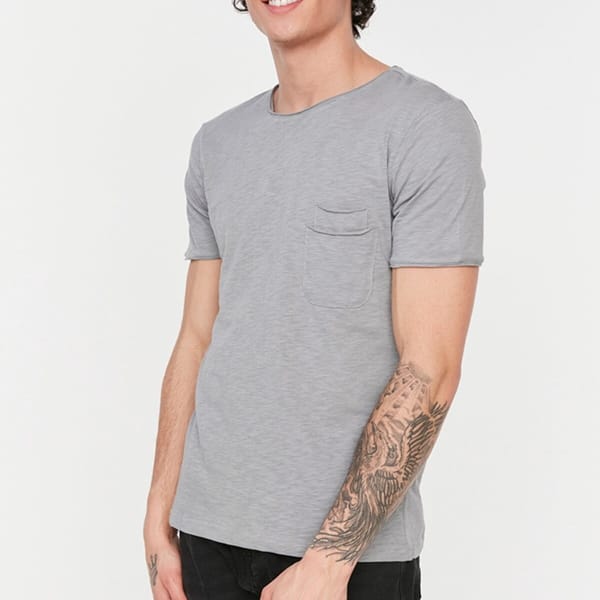 Grey Double Pocket Detail Crew Neck Men's T-Shirt