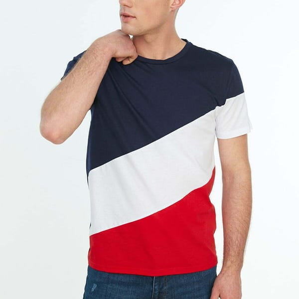 Multi Color Diagonal Block Crew Neck Men's T-Shirt