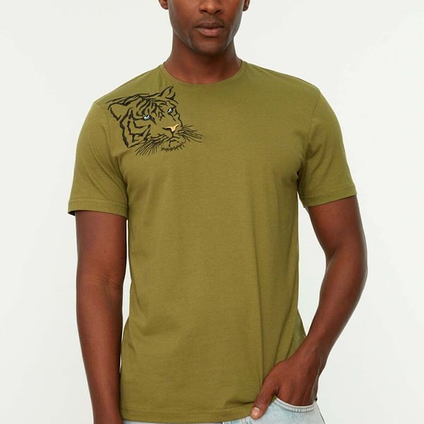 Embroidered Tiger Crew Neck T-Shirt