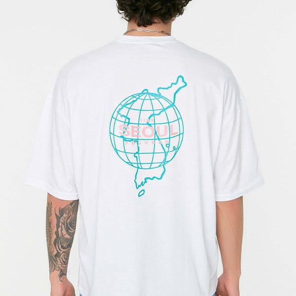 Seoul Focused Back Print Crew Neck White Men's T-Shirts