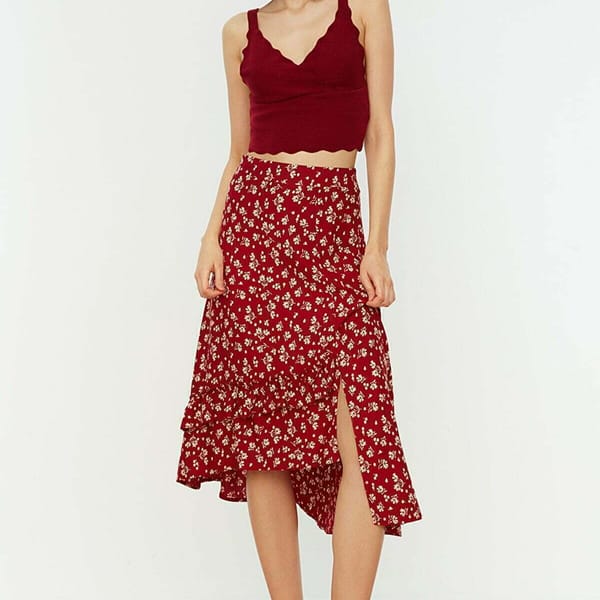 Asymmetric Printed Midi Skirt