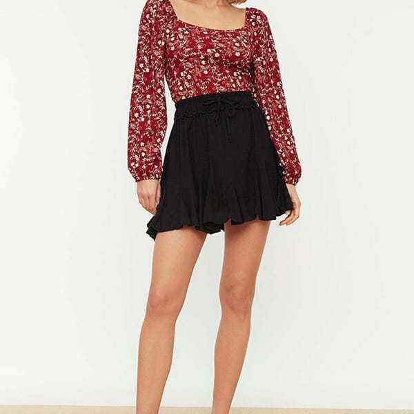 Black Pleated Knitted Mini Women's Skirt